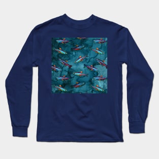 Inky Blue NEON TETRA Pattern by Robert Phelps Long Sleeve T-Shirt